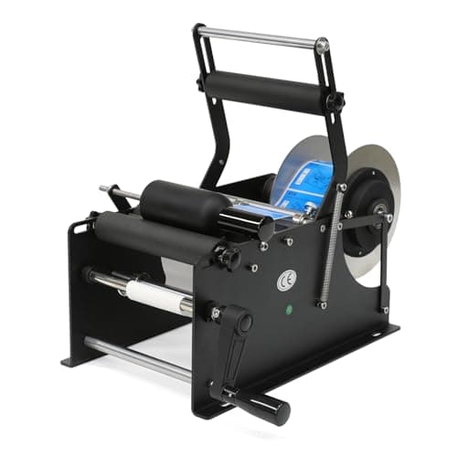 ZONEPACK Upgraded Manual Labeling Machine Label Applicator Bottle Labeler Sticker Label Printer Packing Machine with Handle for Round Glass Plastic Metal Bottle etc…