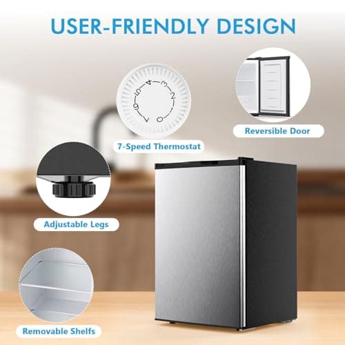 COWSAR 3.0 Cu.Ft Upright Freezer, Compact Freezer, Standing Deep Freezer with Adjustable Thermostat, Removable Shelves & Reversible Door, Fast Cooling for Office,Dorm,Commercial,Silver 5