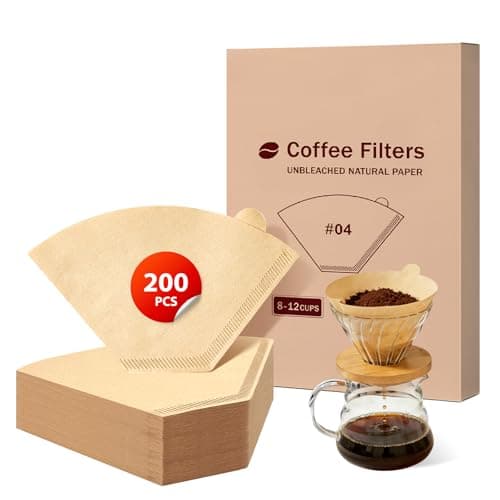200 Count Coffee Filters #4, Disposable Cone Coffee Filters 8-12 Cup, Unbleached Natural Paper Size 04 Paper Filters for Pour Over and Drip Coffee Maker