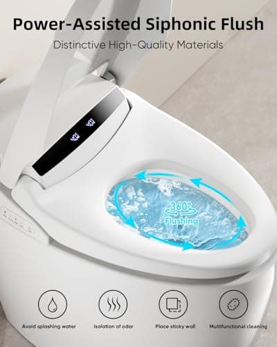 LOUPUSUO Smart Toilet with Warm Water Sprayer and Dryer, One Piece Bidet Toilet with Auto Dual Flush Foot Sensor Operation,Heated Seat Smart with Built In Fahrenheit LED Display 8
