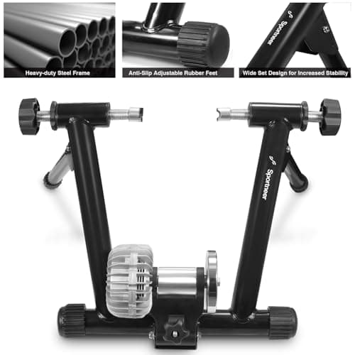 Sportneer Fluid Indoor Bike Trainer Stand - Indoor Riding Cycling Exercise Stationary Bicycle Stands Trainers with Noise Reduction Wheel for Road Bike Black 21.3 x 7.9 x 25.2" 5