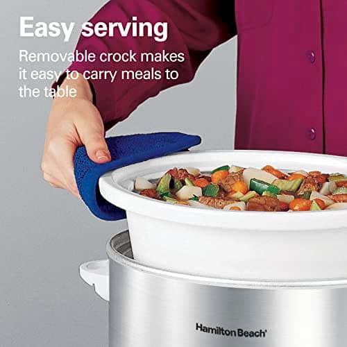 Hamilton Beach 4-Quart Slow Cooker with 3 Cooking Settings, Dishwasher-Safe Stoneware Crock & Glass Lid, Stainless Steel (33140G) 5