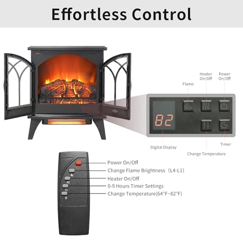 Innoflame 24" Electric Fireplace, Freestanding Fireplace Heater w/Realistic Flame, Remote, Timer, Adjustable Brightness, Thermostat, Overheating Protection, 1500W, Black 5
