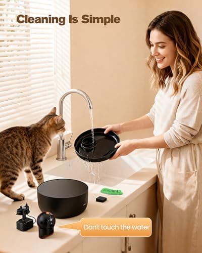 Cat Water Fountain Wireless Cordless: Cat Fountain for Drinking Battery Operated - 88oz/2.6L Black Pet Water Fountain Rechargeable - Quiet Cats Water Bowl Dispenser with Motion Sensor - Small Animals 8