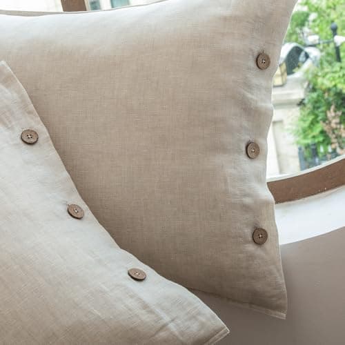 EVERLY 100% Linen Pillowcases Set of 2, French Linen from Normandy, 20X26Inch Standard Size, Natural Color, Coconut Buttons Closure, Flax Pillowshams-Pillowcase-Linen 8