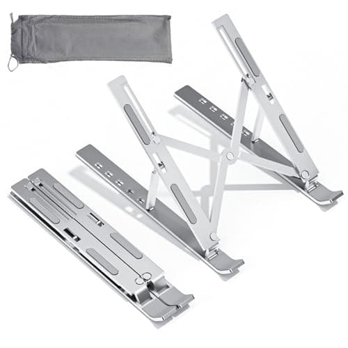 Qziano Aluminum Alloy Portable Foldable Laptop Stand, Phone Holder - 7 Level Adjustable, Ergonomic Design for Laptops Up to 18 Inches