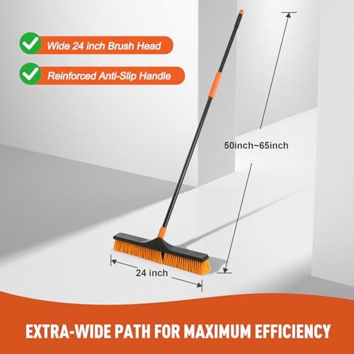 CLEANHOME 24”Push Broom Brush for Floor Cleaning with 65” Long Handle and Stiff Bristles, Heavy Duty Brush for Shop, Deck, Garage, Concrete,Indoor and Outdoor Broom,Orange 5
