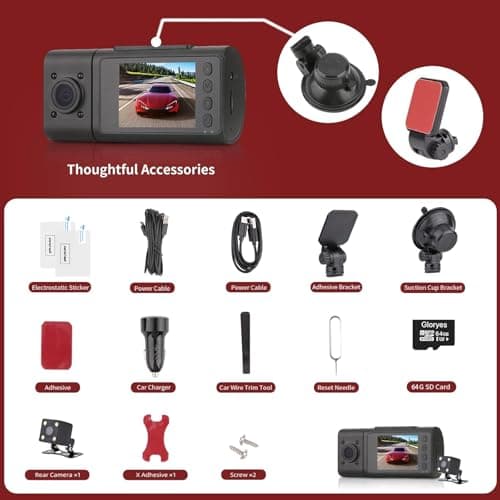 3 Channel Dash Cam Front and Rear Inside,Dash Cam pro 2025,Interior Car Camera,2.5K Single Front,Dash Camera for Cars with IR Night Vision,24Hr Parking Monitor 1S Recording,Free 64G Card 9