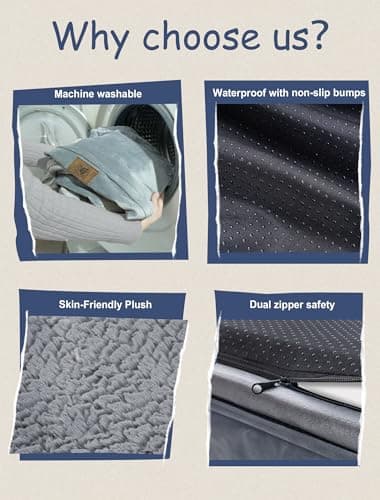 Song Puppy Orthopedic Dog Bed for Large Size Dogs, Waterproof Dog Beds with 4-Sides Removable Bolster, Large Pet Beds Non-Slip Bottom Pet Couch with Removable Washable Cover, Gray 6