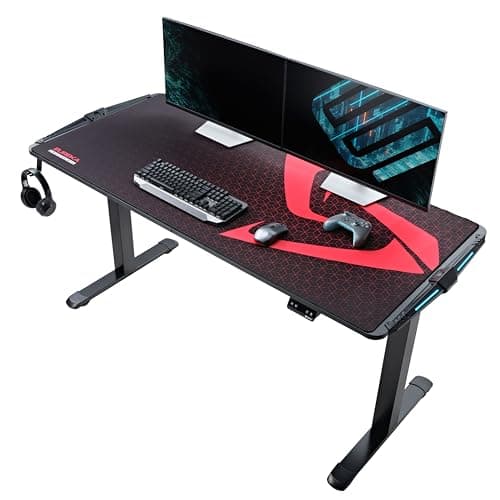 EUREKA ERGONOMIC 65 inch Electric Height Adjustable Gaming Desk Standing Desk, Large Computer Table with RGB LED Lights and Extended Gaming Mouse mat for Gaming and Home Office,Black