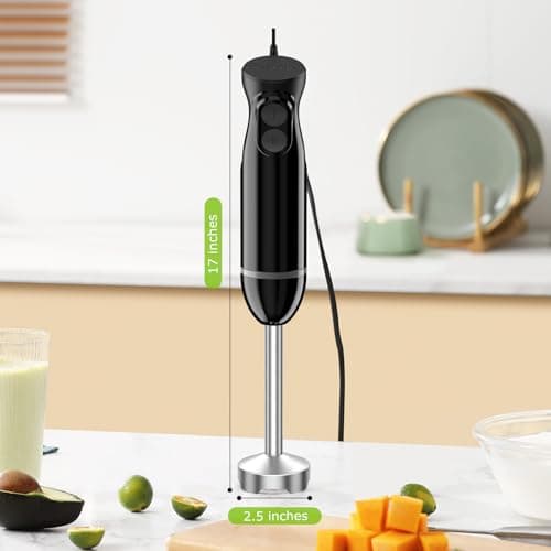 Bonsenkitchen Hand Blender, Immersion Blender with 2 Mixing Speed, Electric Handheld Mixer Portable Stick Mixer with Stainless Steel Blades for Soup, Smoothie, Puree, Baby Food 8