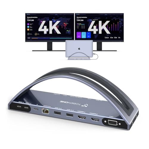 TobenONE USB C Docking Station Dual 4K Monitor for MacBook Pro/Air M4/M5, 13-in-2 Mac Docking Station Stand with 2 HDMI, VGA, 5 USB, 100W PD, Ethernet, SD/Micro SD, Audio (No Power Adapter Included)