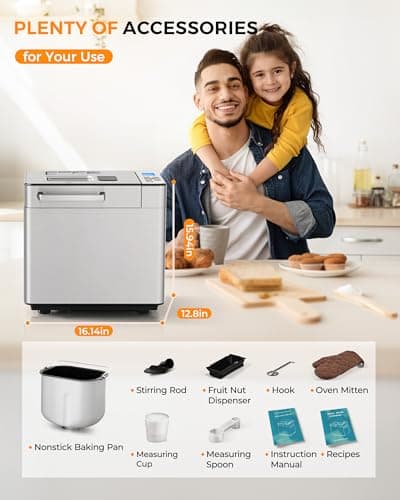 EUHOMY 25-in-1 Bread Maker Machine 2LB Breadmaker, Bread Machines with Nut Dispenser and Yeast Dispenser, 3 Loaf Sizes 3 Crust Colors, Dough Maker with Customized Options, Gluten-Free, Recipe, Gifts 9