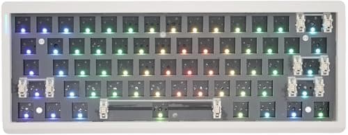 Cmokifuly GMK61 60% Mechanical Keyboard Kit Tri-Mode South-Facing RGB LED for 3/5pin Switches,61 Keys Hotswap Socket PCB Gasket Mounted Plate DIY Gaming Keyboard Kit (White)