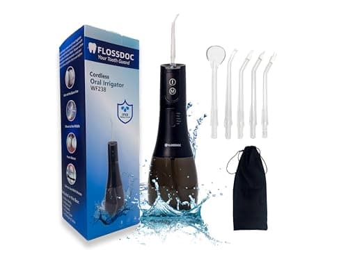 Water Flosser for Teeth & Tonsil Stone Remover, 400ml Tank, IPX8 Waterproof, Dental Flosser with 6 Tips Including Tongue Scraper, Oral Irrigator for Braces, Bad Breath Treatment for Adults