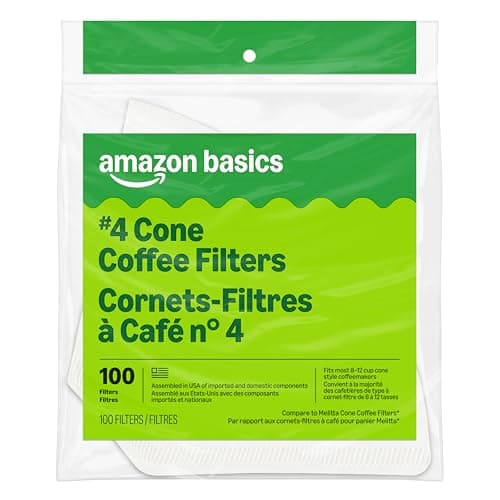 Amazon Basics Number 4 Cone Coffee Filters for 8-12 Cup Coffee Makers, White, 100 Count