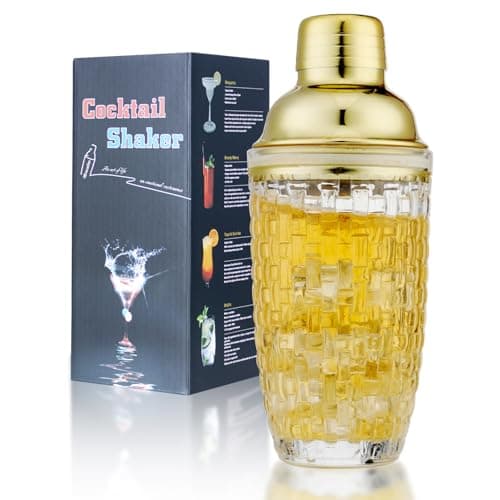 Gbuxska Glass Cocktail Shaker Set - Glass Shaker for Drinks, Shaker Set for Bars, Whiskey, Cocktails (Gold, 13 oz)