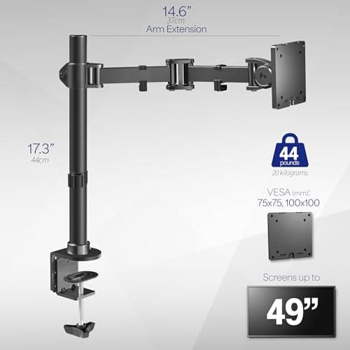 VIVO Single Ultra-Wide Monitor Desk Mount for up to 49 inch Ultrawide Screens, Clamp-on Adjustable Stand Holds 44 lbs, VESA up to 100x100mm, Black, STAND-V100M 6