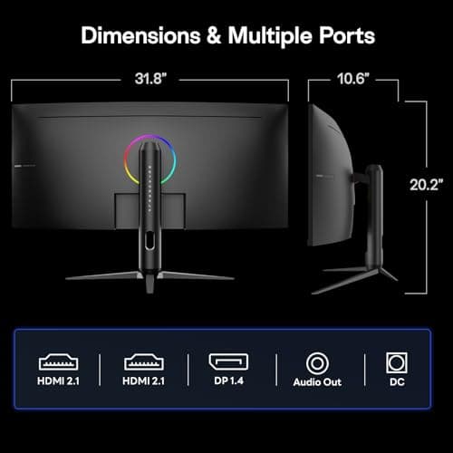 KOORUI 34 inch 240Hz Ultrawide Curved Gaming Monitor 3440x1440P, 21:9 Display, 1500R Curvature. 1MS, PIP/PBP, Support Adaptive Sync, DP, HDMI, PS5,Vesa 9