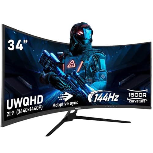 Gawfolk 34 Inch Ultrawide Curved 144Hz Gaming Computer Monitor 1500R PC Screen 21:9 UWQHD (3440x1440),Adaptive Sync,178° Viewing Angle,HDMI、Display Port,Compatible with Wall mounting - Black, GF340A