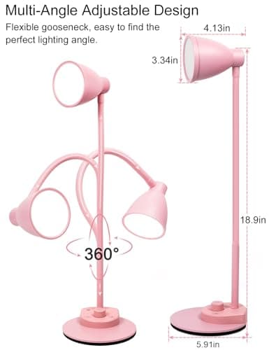 BOHON Cute Desk Lamp with USB Charging Port, Pink Lamp 3 Color Modes Dimmable LED Reading Lamp, Flexible Neck Auto Dimming Table Task Light for Home Office Dorm Bedside, Pink 7