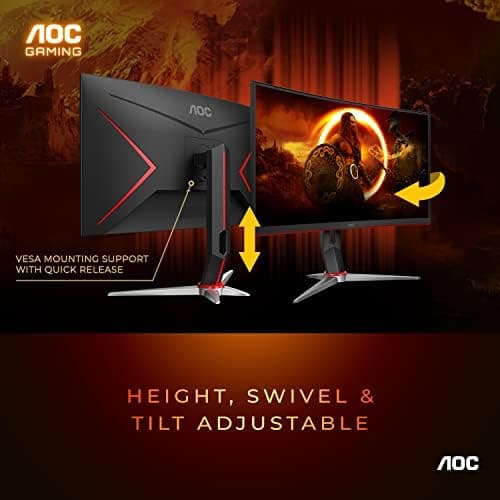 AOC CQ32G2S 32" Curved Frameless Gaming Monitor 2K QHD, 1500R Curved VA, 1ms, 165Hz, FreeSync, Height adjustable, 3-Year Zero Dead Pixel Guarantee,Black 6