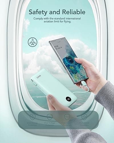 VRURC Portable Charger 20000mAh, Fast Charging Power Bank USB C,4 Output 2 Input Travel Essentials Charging Bank Equipped with LED Display,Built-in Wall Plug and Cables,Phone Charger Battery,Green 6