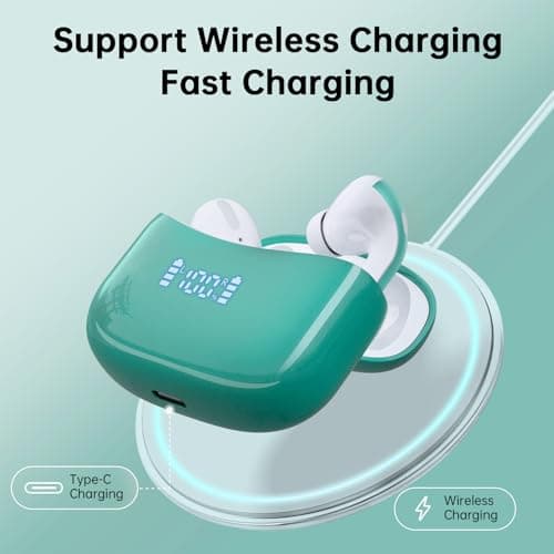 Wireless Earbuds, Bluetooth Ear Buds Headphones, 60H Long Playtime, Stereo Deep Bass, LED Power Display, IPX7 Sport Waterproof, Lightweight in-Ear Earphones with Mic for iPhone Android PC Royal Green 6