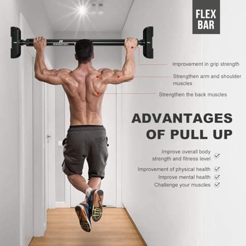 RHINOSPORT Door Pull Up Bar Doorway No-Screw from 69-92 cm (27.1in-36.2in) Workout Equipment for Home Gym Upper Body Workout Non-slip 2x EXTRA Foam Padding for Ultimate Door Frame Protection 5