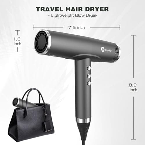 slopehill Professional Ionic Hair Dryer with Diffuser - Lightweight, Compact, Powerful & Fast Salon Blow Dryer with High Speed Brushless Motor for Travel, Women & Men (Ceramic, Dark) 6