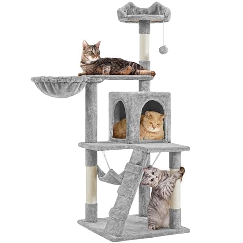 Yaheetech | 54in Cat Tree | Multi-Level Cat Tower w/Spacious Perch, Cozy Condo and Hammock, 3 Scratching Posts, Interactive Toy | Sturdy Pet Furniture | for Indoor Kittens to Large Cats | Light Gray