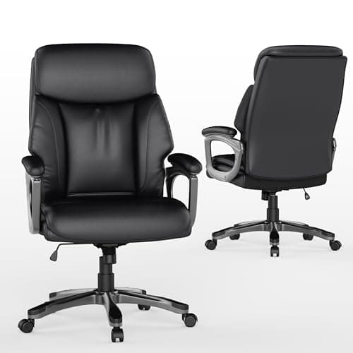 CozNook Ergonomic Executive Office Chair, Leather Desk Chair Comfy, Big and Tall Office Chair with Wheels, Padded Arms and Lumbar Support,Swivel Wide Computer Chair