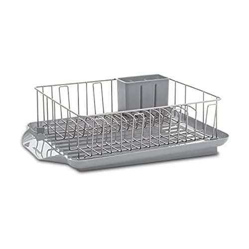 Farberware Classic 3-Piece Dish Drying Rack Set for Kitchen Counter, Gray - Rust-Resistant Wires, Self-Draining Board, Flatware Caddy, Non-Slip Feet