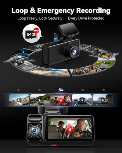 REDTIGER F17 4K 3 Channel Dash Cam, STARVIS 2 IMX675 HDR, 2160P+1080P+1080P Front Inside and Rear Triple Car Camera with 64GB Card, 5.8GHz WiFi GPS, IR Night Vision, G Sensor, WDR, Parking Mode 6