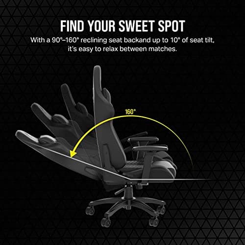 Corsair TC100 Relaxed Gaming Chair - Leatherette - Racing-Inspired Design - Lumbar Pillow - Detachable Memory Foam Neck Pillow - Adjustable Seat Height - Adjustable Armrests - Black 7