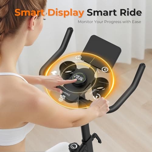 OWLSKY Exercise Bike with APP,Indoor Cycling Bike, 300 lbs Capacity Quiet Stationary Bike for Home Gym, Cardio Bike Workout, Adjustable Seat & Tablet Holder 5