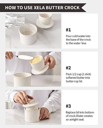 XELA Ceramic Butter Crock, The Original Reactive Glaze Speckled White, Butter Dish with Water Line for Spreadable Fresh Butter & Gift for Women - Speckled White 6