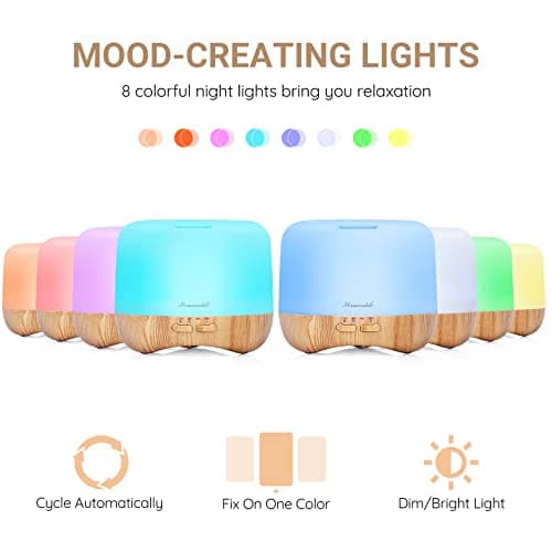 Homeweeks 300ml Essential Oil Diffuser, Quiet Aromatherapy Mist Diffusers for Essential Oils, Wood Grain, Ultrasonic, Remote Control, Timer, 7 Colors Light for Bedroom (300ml) 6