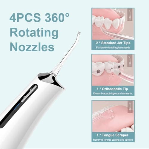 Nicefeel Water Dental Flosser Pick for Teeth 3 Modes Cordless Portable Water Teeth Cleaner Ipx7 Waterproof Oral Irrigator 300ml Tank Water Teeth Cleaner Rechargeable Flossing (White, 4 Modes) 8