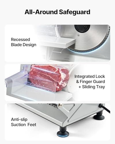 VEVOR Meat Slicer, 6.7 inch 150W Electric Deli Slicer Machine with 2 SUS420 Blades, 0-0.6 inch Adjustable Thickness, ETL Certified Home Food-Slicer for Meat, Ham, Baguett, Steak 6