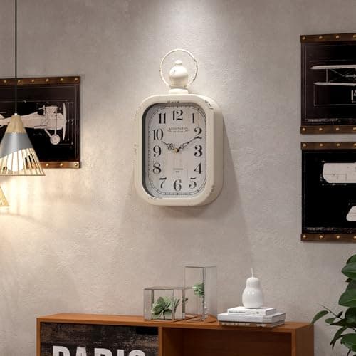 Menterry Small Retro Rectangle Wall Clock, White Antique Vintage Style, Battery Operated Silent Decor Wall Clocks for Farmhouse,Bedroom,Kitchen,Bathroom (11" H x 6.1" W) 7