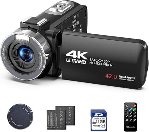 FIREFOTO Camcorder Video Camera 4K Digital Camera for Vlogging 42MP 3” 270° Rotation Screen 18X Digital Zoom Cam Corder for YouTube with 2 Batteries, 32GB SD Card, Remote Control