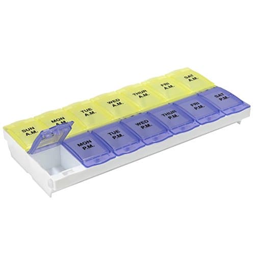 EZY DOSE (14-Day) AM/PM Pill Planner, Medicine Case, Vitamin Organizer Box, 2X-Large Locking Compartments to Secure Prescription Medication and Prevent Accidental Spilling, Color May Vary, BPA Free