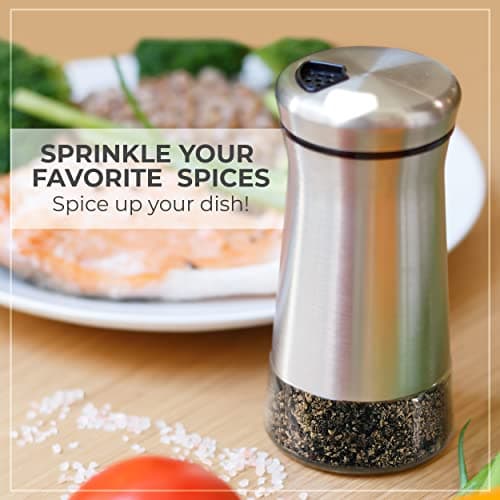 Pepper Shaker or Salt Shaker with Adjustable Pour Holes - Elegant Stainless Steel Spice Dispenser - Perfect for Himalayan, Table Salt, White and Black Pepper (Pepper Shaker) 7