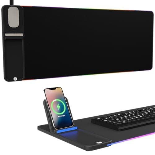 Birthday Gifts for Men Women,Wireless Phone Charger with Mouse Pad,RGB Gaming Mouse Pad with Phone Holder, 15W Fast Wireless Charging Desk Mat with Ultra-Smooth Surface for MacBook PC Laptop Computer