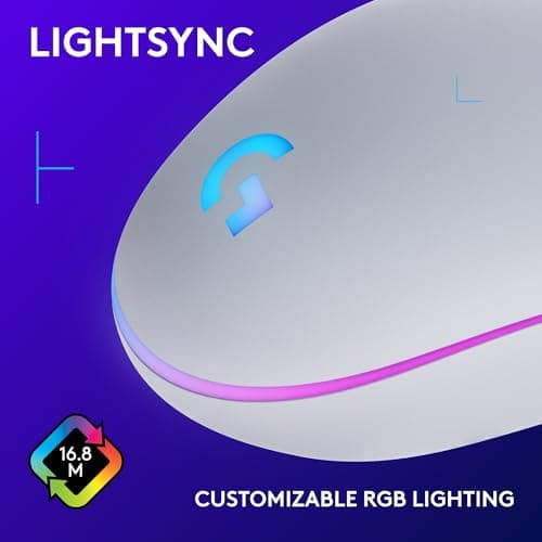 Logitech G203 Wired Gaming Mouse, 8,000 DPI, Rainbow Optical Effect LIGHTSYNC RGB, 6 Programmable Buttons, On-Board Memory, Screen Mapping, PC/Mac Computer and Laptop Compatible - White 5