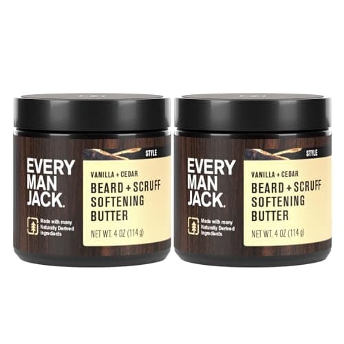 Every Man Jack Beard & Scruff Softening Butter- Vanilla & Cedar Fragrance - Hydrates & Styles Dry, Unruly Beards While Relieving Itch - Made with Shea Butter & Coconut Oil - 4 oz (2 Pack)