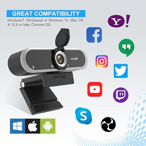LUMCAI Webcam 1080P with Microphone and Webcam Cover Plug and Play with Auto Light Correction for Laptop PC Desktop for Live Streaming Video Call Conference Online Lessons Game 7