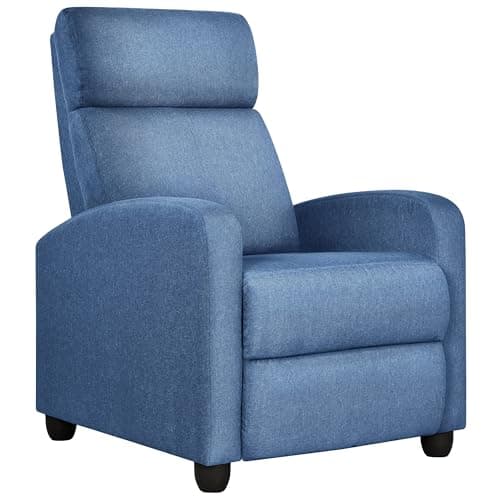 Yaheetech Fabric Recliner Chair Sofa Ergonomic Adjustable Single Sofa with Thicker Seat Cushion Modern Home Theater Seating for Living Room Light Blue