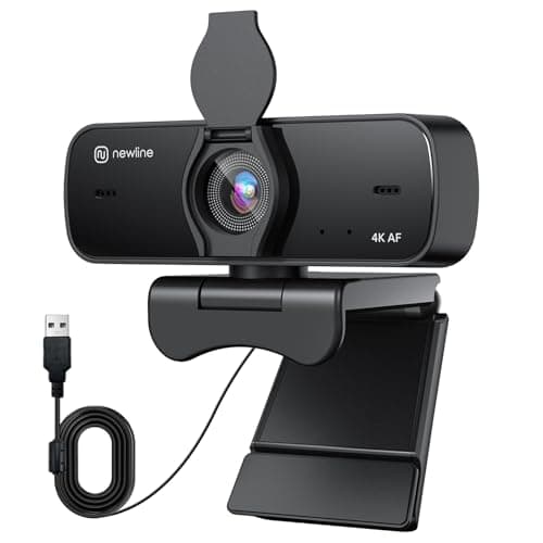 N newline 4K Webcam for PC, 4K UHD USB Webcam with Microphone, New Upgraded Auto Focus, Low Distortion, Privacy Cover, PC Camera for Zoom, Skype, Teams, Laptop, Conferencing, Calling, NewEye 60s